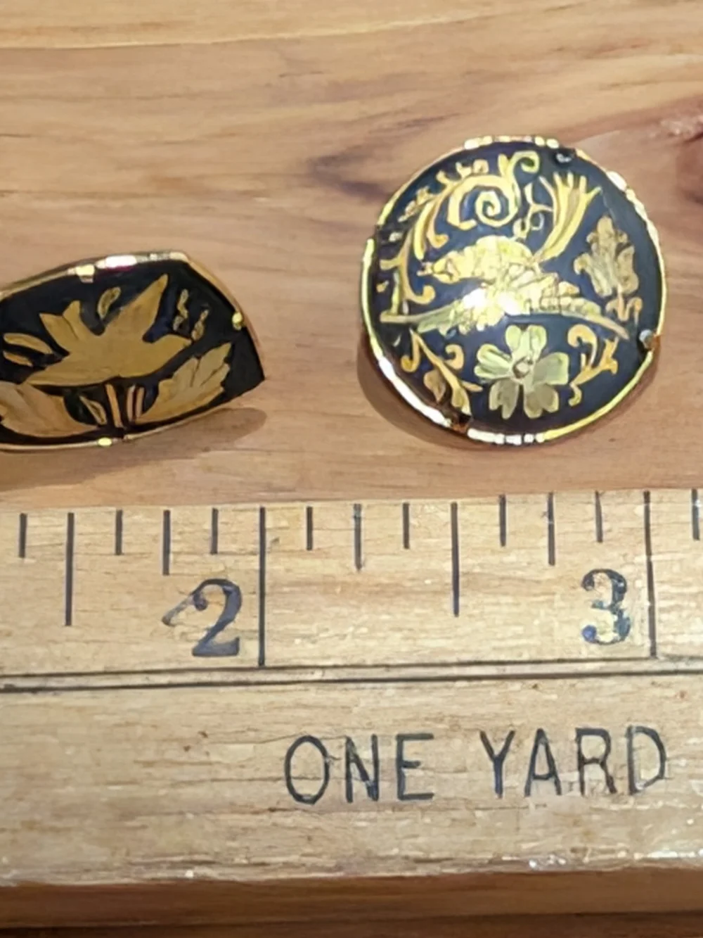 2 Pair Gold and Black Damascene Women’s Clip On Earrings